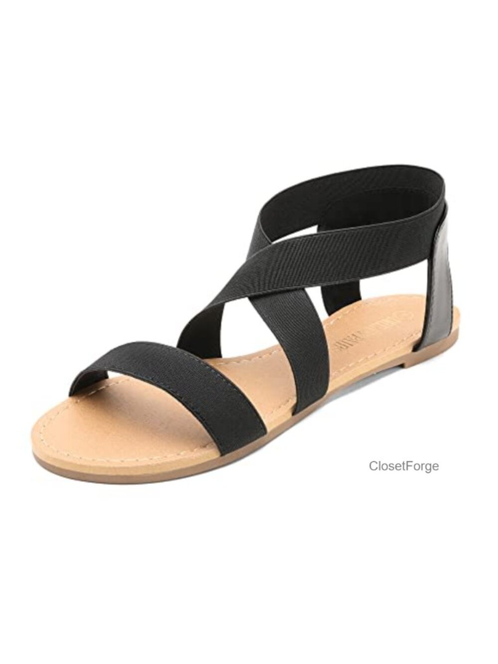 Women's Elastic Strap Flat Sandals - Non-Slip Rubber Sole, Gladiator Style,
